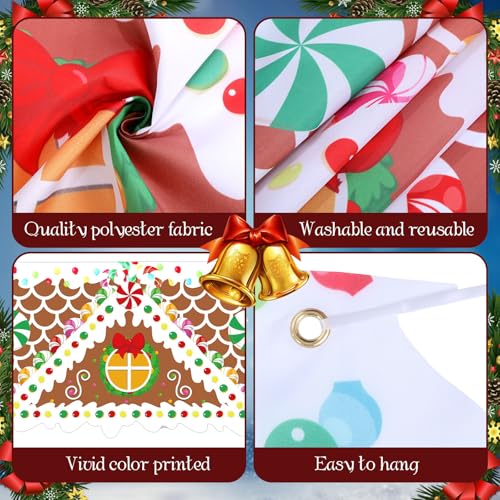 Retro Christmas Gingerbread House Door Cover Party Decorations Xmas Banner Outdoor Porch Sign