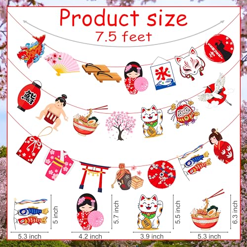 Japanese Themed Party Banner Set - 3 Pre-Strung Sakura & Kitsune Decorations