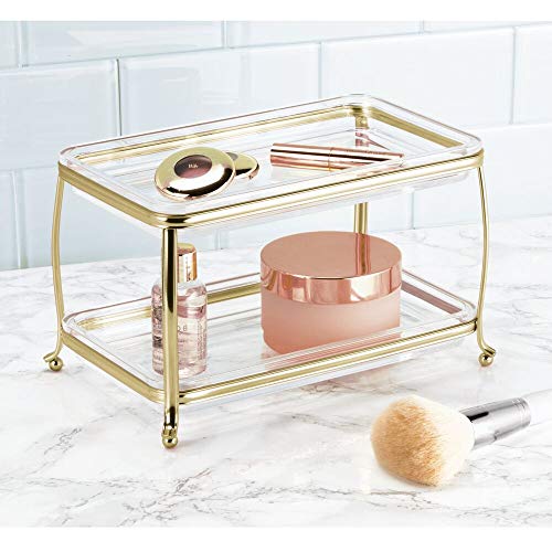 mDesign Decorative 2-Tier Makeup Organizer Tray for Vanity & Bathroom Counter