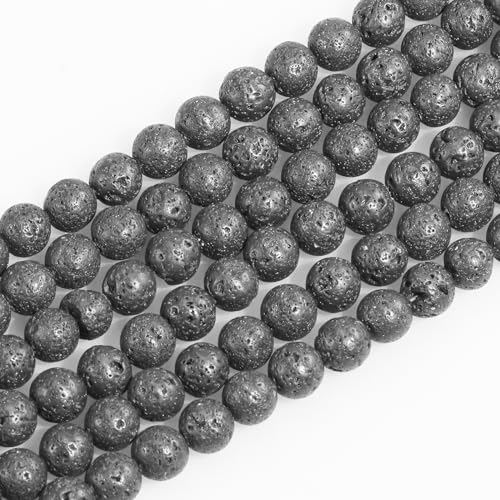 6mm Black Lava Natural Gemstone Beads for Jewelry Making - 60-62pcs