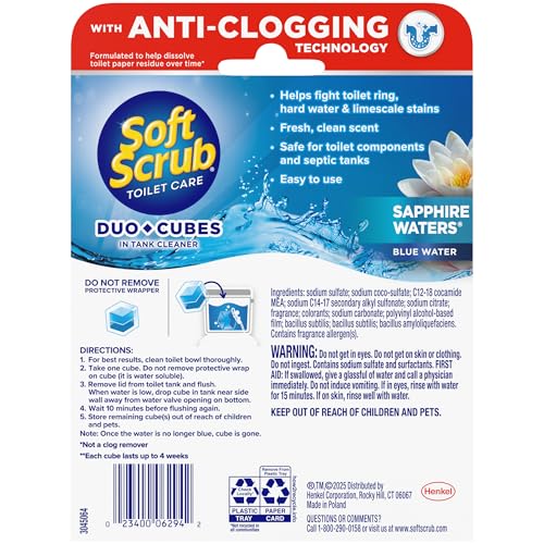 Soft Scrub In-Tank Toilet Cleaner Duo-Cubes Sapphire Waters 4 Count