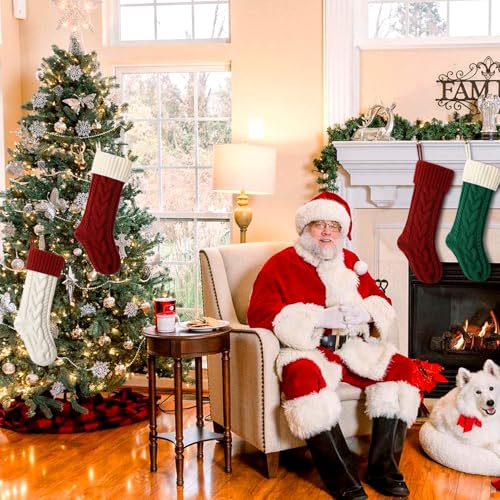 Christmas Stockings Set 18 Inch Cable Knit Holiday Hanging Stockings - Red White 3 Pack