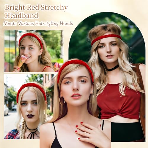 Esitrormi Red Braided Velvet Headband - Elastic Hair Accessory
