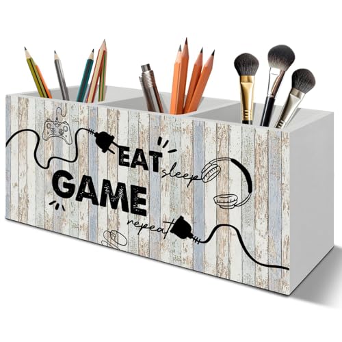 Wooden Desk Organizer with 3 Compartments for Pens & Accessories