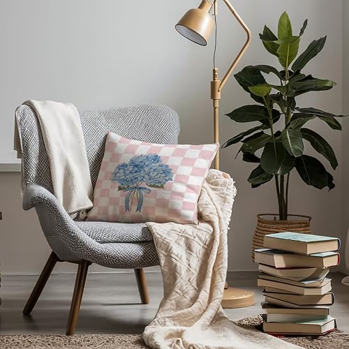 Blue Hydrangea Floral Pillow Covers 18x18 - Soft Flannel Decor