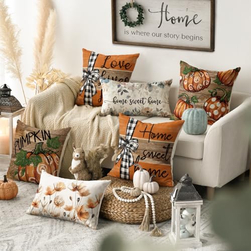 Fall Pumpkin Truck Pillow Covers 18x18 Inch Set of 4 - Farmhouse Decor