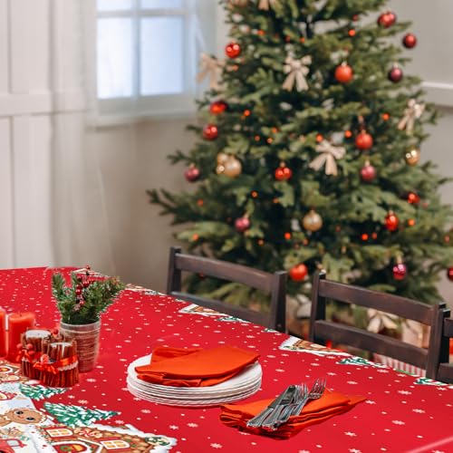 Christmas-Red Plastic Tablecloth 54x108 Inch - Festive Holiday Decor