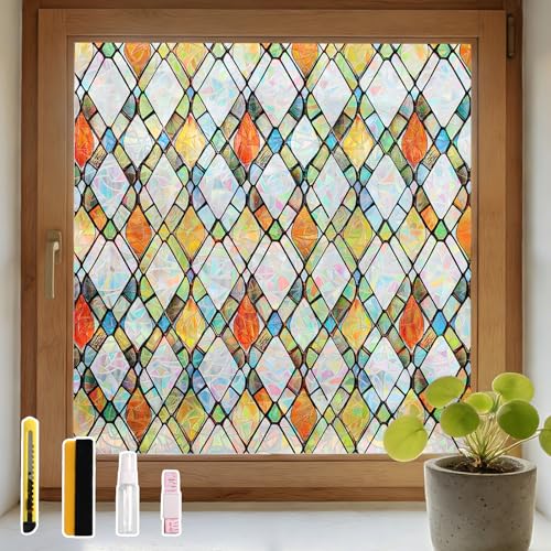 Rainbow Lattice Stained Glass Window Privacy Film 17.5" x 78.7"