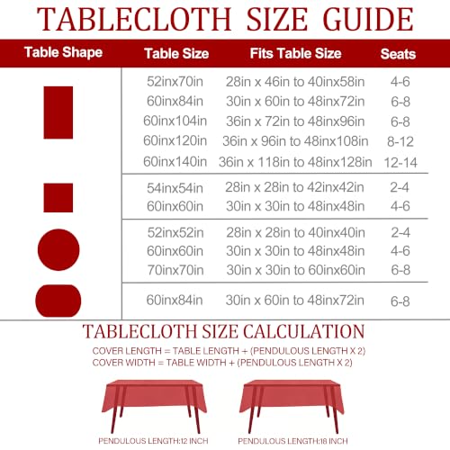 Christmas Poinsettia Tablecloth 60x84 Inch - Red Floral Holiday Table Cover with Gold Bells & Pine Cones - Waterproof Decor