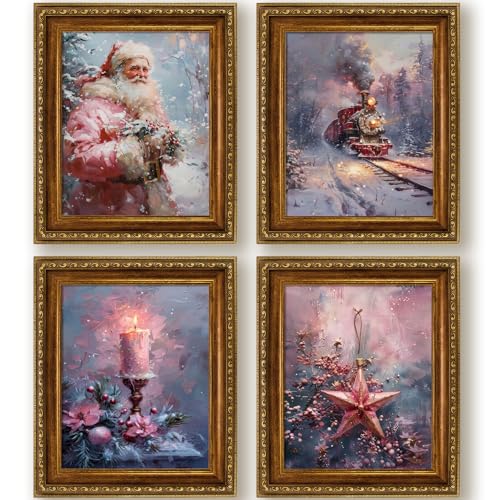 Christmas Wall Art Prints Set of 4 - Cozy 8x10 Decor