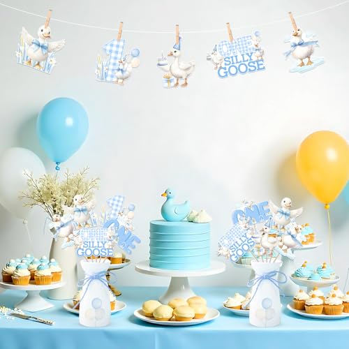 Blue Goose First Birthday Centerpiece Stickers - 24 Pcs