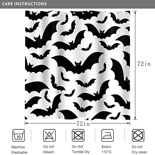 Halloween Bat Shower Curtain - Black and White Waterproof Fabric 72x72