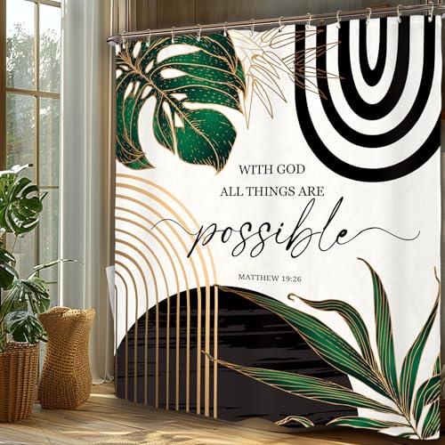 Miyotaa Abstract Emerald Green Shower Curtain Set - 60x71 Inches