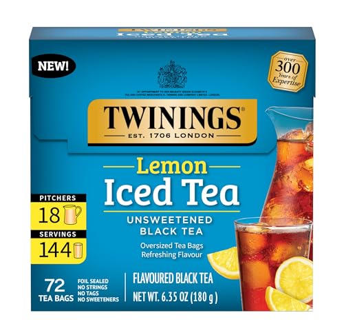 Twinings Lemon Black Iced Tea Bags - 72 Oversized, Unsweetened & Caffeinated - Makes 18 Pitchers or 144 Servings (Variation of THIS listing)