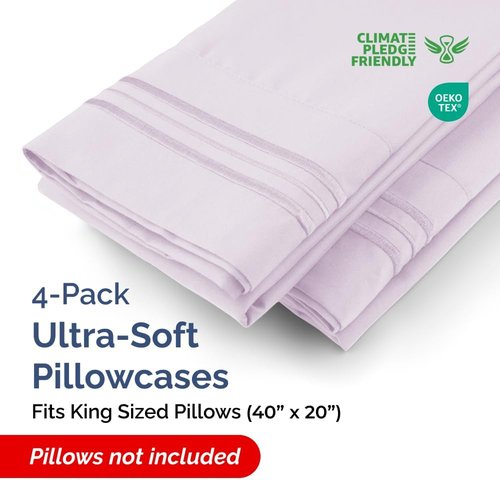 King Pillow Cases by [Brand Name] - Ultra Soft Hotel Quality | Comfy, Cozy & Wrinkle-Free | Light Lavender - Set of 4