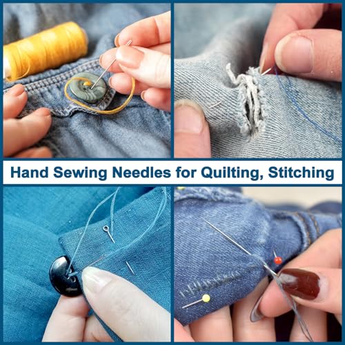 CooBigo Large Eye Hand Sewing Needles Set - 30 Pcs Stainless Steel Quilting & Embroidery Needles with Threaders and Vial