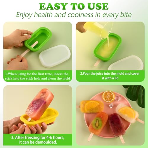 WMKGG Stackable Silicone Popsicle Molds with Lids, 4-Cavity Ice Pop Maker