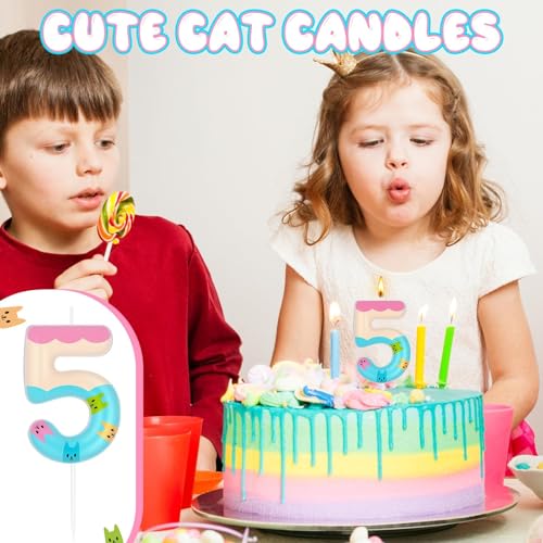 Czlotyh Number 5 Cat Doll House Cake Topper for Birthday Party