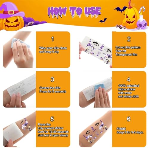Halloween Temporary Tattoos for Kids Face & Body 10 Sheets