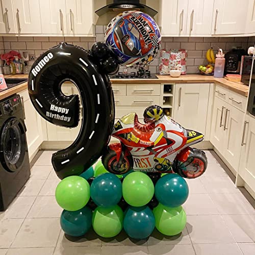 40 Inch Black Number 9 Race Car Balloon for Birthday Parties