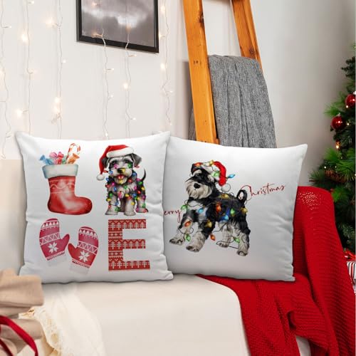 Schnauzer Christmas Pillow Covers - 18x18 Flannel Set of 2