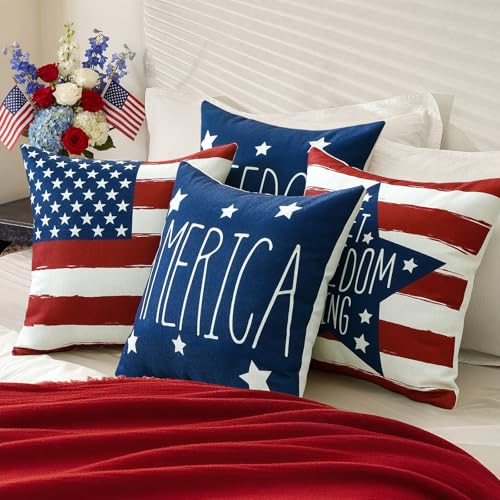 OTOSTAR Patriotic 18x18 Pillow Covers, America Freedom Set of 4