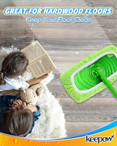 KEEPOW Reusable Mop Pads for Swiffer - Dual-Material Wet/Dry, 4 Pack Green