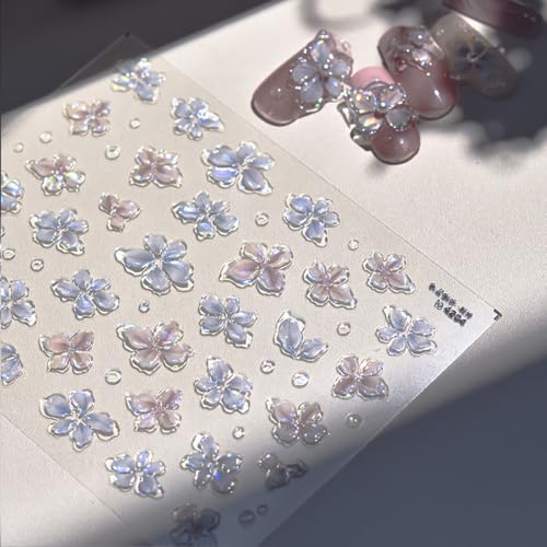 ZOAZJINAZ 5D Embossed Laser Flower Nail Stickers Self-Adhesive Floral Decals
