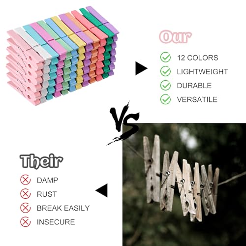 Phinus 72 Pcs Wooden Clothespins - 2.9 Inch Heavy Duty Pastel Clothes Pins