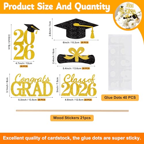 20Pcs Black Gold Graduation Centerpieces for Class of 2026