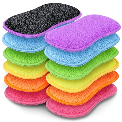 GLIMGLINT 12 Pack Multicolor Non-Scratch Microfiber Dish Sponges