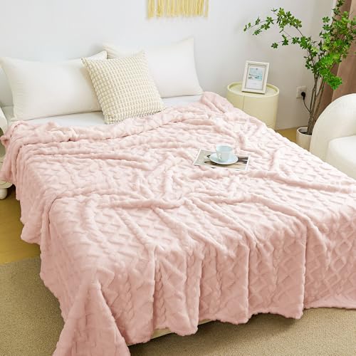 Pink Fleece Throw Blanket for Couch Sofa 60x80 Inches - All Seasons Cozy & Soft