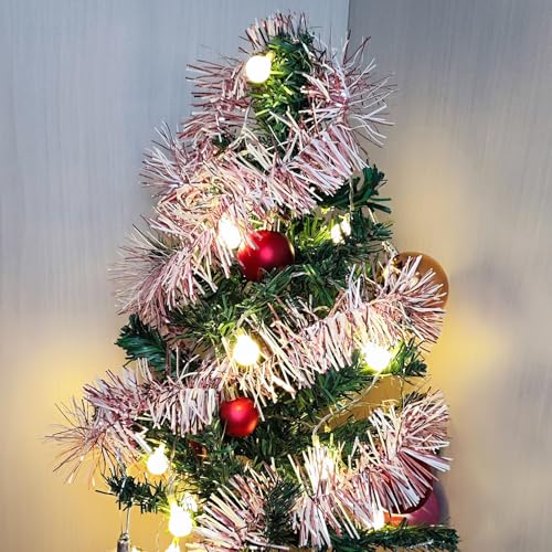 Carytalee 36 FT Christmas Tinsel Garland - Rose Gold & White