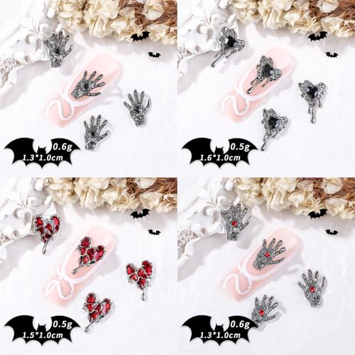 24 Pcs 3D Halloween Nail Charms Alloy Gothic Rhinestones Jewelry
