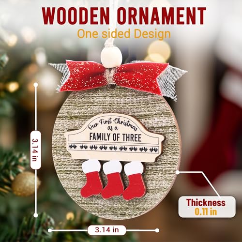 Family of 3 Christmas Ornament 2025 Wooden Holiday Keepsake