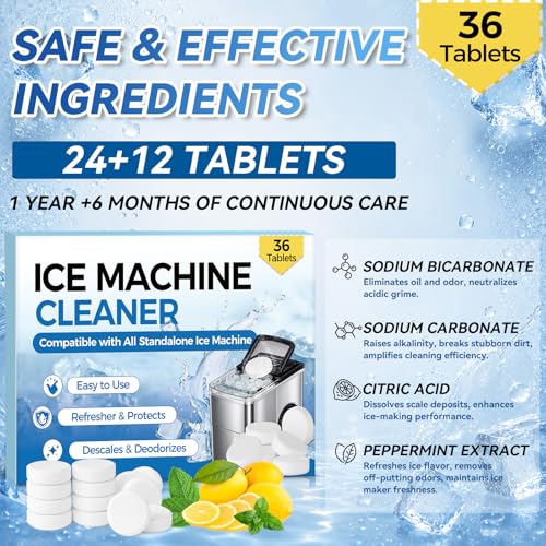 Bellemora Ice Machine Cleaner Tablets - 36 Pack for Nugget & Countertop Ice Makers