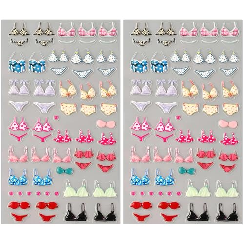 5D Embossed Summer Beach Nail Decals - Leopard Swimsuit & Lingerie Stickers