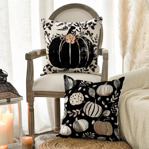 Autumn Hello Pumpkin Throw Pillow Covers - Set of 4, 18x18 Inches