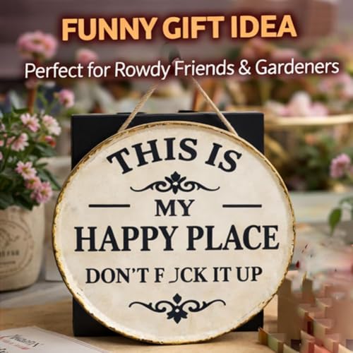 Funny Metal Garden Sign - 'This Is My Happy Place' Decor, 8in