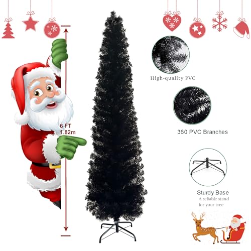 6ft Black Artificial Christmas Pencil Tree - Slim Space-Saving Holiday Decor