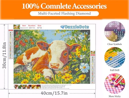 DAZZLEDOTS 5D Diamond Art Kit - Farm with Cows for Beginners 16x12