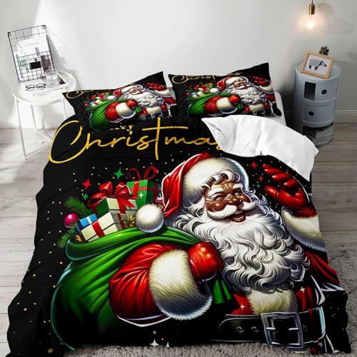 Black Santa Duvet Cover Set King Bedding Holiday Christmas Home Decor - No Comforter