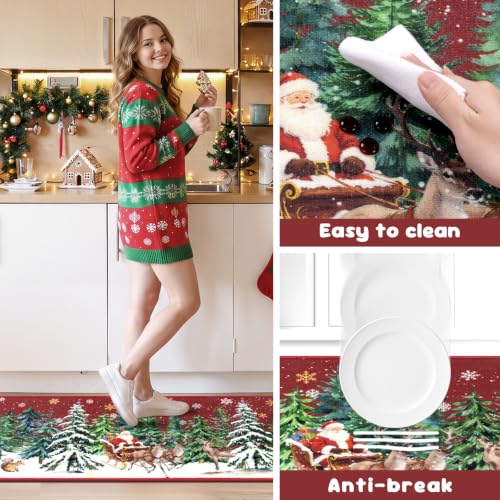Christmas Washable Kitchen Rugs Set of 3 Non-Slip Backing 20x32/47/59 Inches