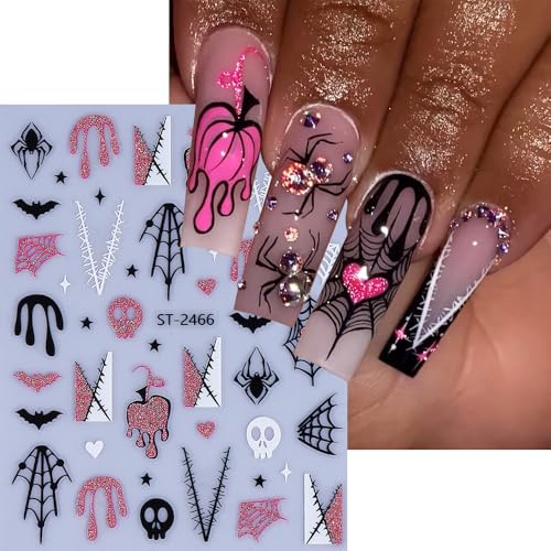 Pink Halloween Nail Art Stickers 3D Self-Adhesive Ghost Skull Decals 6 Sheets