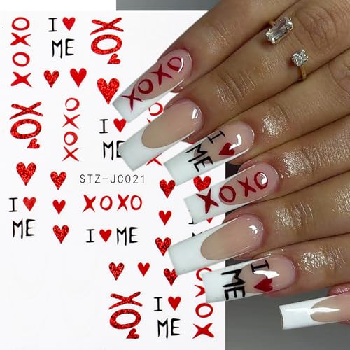 Valentines Nail Stickers 6 Sheets Self-Adhesive Red Heart Decals
