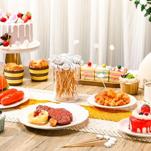 Queekay White Cloud Cupcake Toppers - 100 Bamboo Food Picks