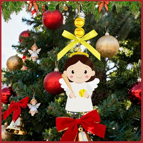 AKAIXI Wooden Softball Angel Easter Ornament Hanging Holiday Decor
