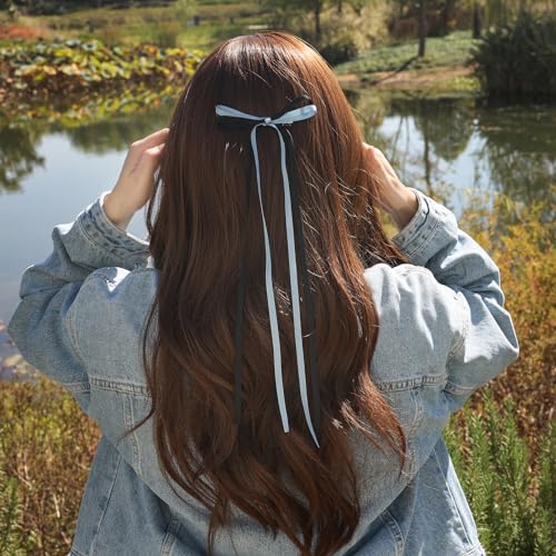 LFOUVRE Hair Bow Clips with Long Tassel Ribbon Blue (4 Pack)