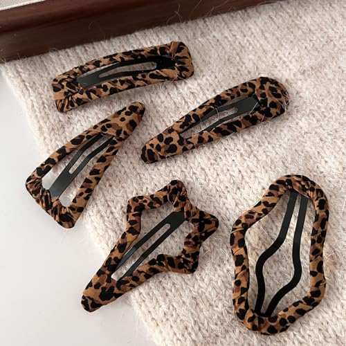 2 Pcs Brown Cheetah Hair Clips Geometric Metal Side Hair Barrettes