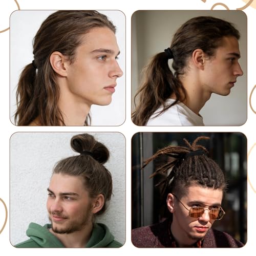 Cobee 18Pcs Men's Braided Elastic Hair Ties, No Slip Black Hair Bands